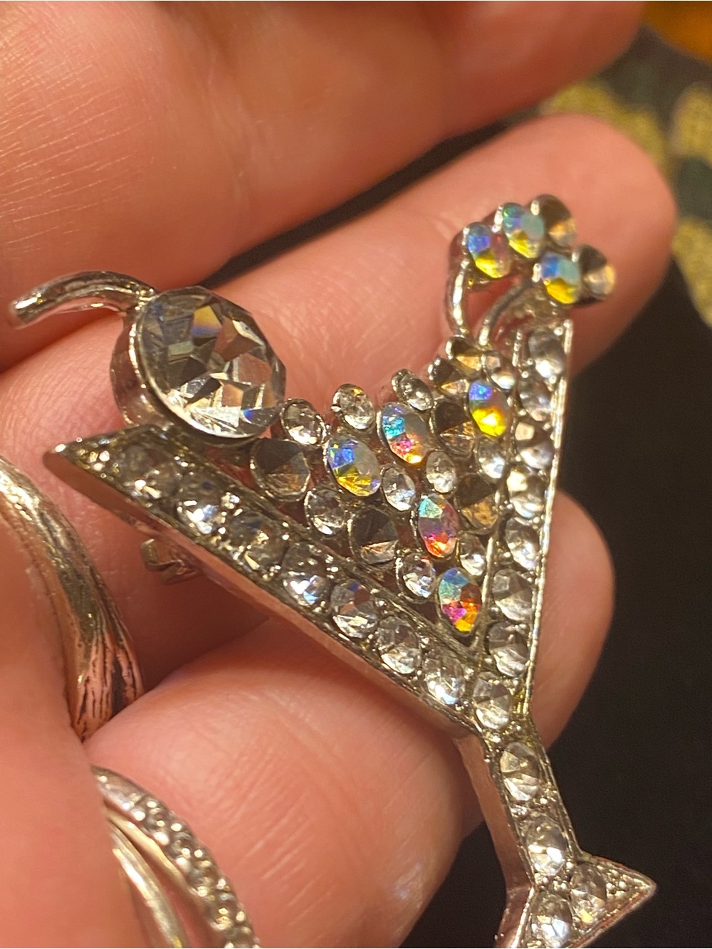 Vintage Rhinestone Martini Glass Cocktail Brooch Pin